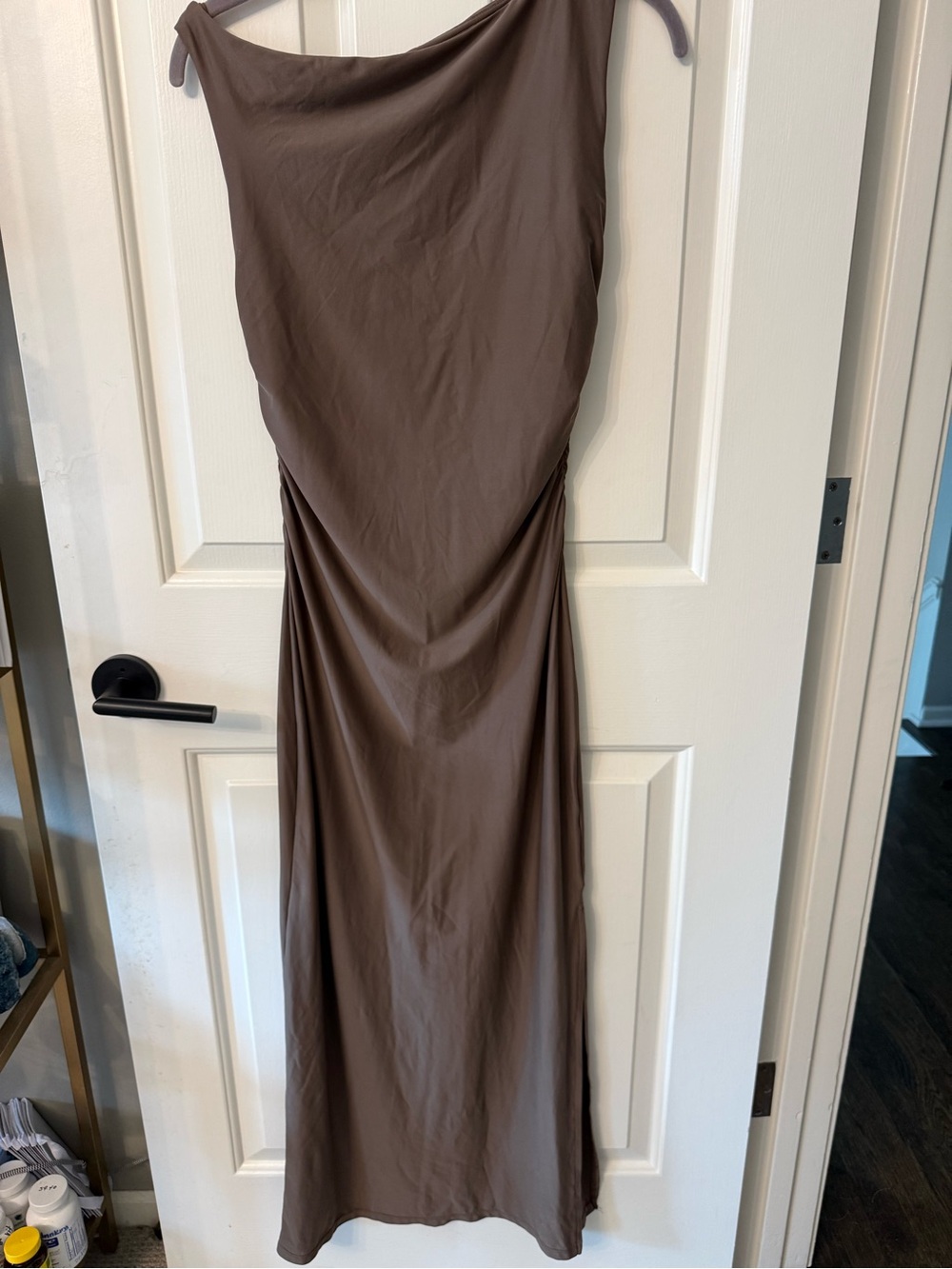 One-Shoulder Brown Maxi Dress